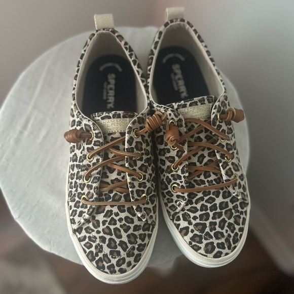 Women's Sperry Top-Sider Crest Vibe Animal Print Textile Sneaker Tan/Black 8 - Picture 5 of 11